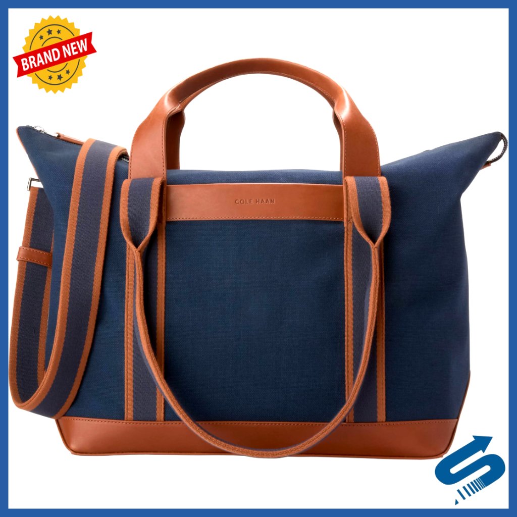 Leather Trim Canvas Tote Bag With Laptop Sleeve And Trolley Pass